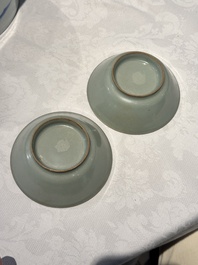 A pair of Chinese Longquan celadon saucers, Song/Yuan