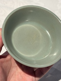 A pair of Chinese Longquan celadon saucers, Song/Yuan