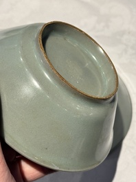 A pair of Chinese Longquan celadon saucers, Song/Yuan