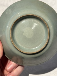 A pair of Chinese Longquan celadon saucers, Song/Yuan