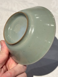 A pair of Chinese Longquan celadon saucers, Song/Yuan
