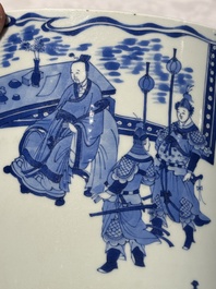 A large Chinese blue and white 'Li Jing Qu Qi 李靖娶妻' brush pot, 19th C.