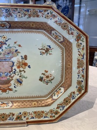 A large Chinese famille rose octagonal 'flower basket' dish, Yongzheng/Qianlong