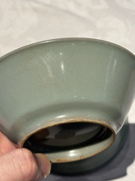 A pair of Chinese Longquan celadon saucers, Song/Yuan