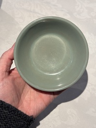 A pair of Chinese Longquan celadon saucers, Song/Yuan