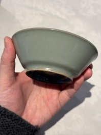 A pair of Chinese Longquan celadon saucers, Song/Yuan