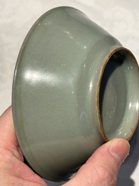 A pair of Chinese Longquan celadon saucers, Song/Yuan