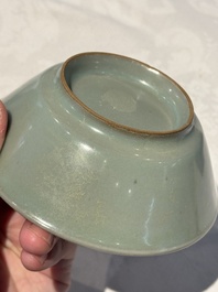 A pair of Chinese Longquan celadon saucers, Song/Yuan