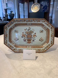 A large Chinese famille rose octagonal 'flower basket' dish, Yongzheng/Qianlong