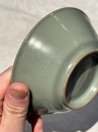 A pair of Chinese Longquan celadon saucers, Song/Yuan
