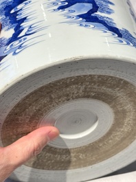 A large Chinese blue and white 'Li Jing Qu Qi 李靖娶妻' brush pot, 19th C.