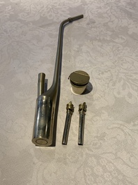 Three Chinese water pipes, two mouth pieces and a cloisonn&eacute; opium box and cover, 19th C.