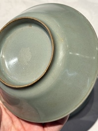 A pair of Chinese Longquan celadon saucers, Song/Yuan