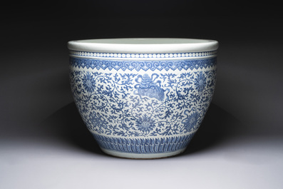 A massive Chinese blue and white 'Bajixiang' fish bowl, Qianlong
