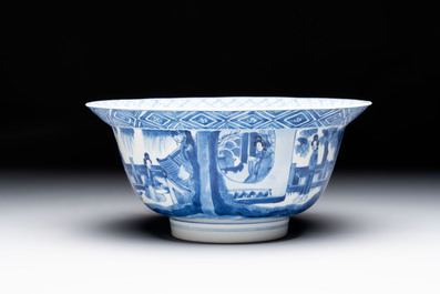 A Chinese blue and white 'klapmuts' bowl with narrative design, Kangxi mark and of the period