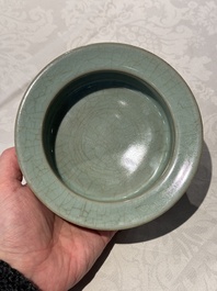 A Chinese Longquan celadon brush washer, Song or later