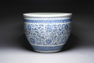 A massive Chinese blue and white 'Bajixiang' fish bowl, Qianlong