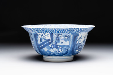A Chinese blue and white 'klapmuts' bowl with narrative design, Kangxi mark and of the period