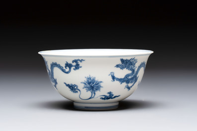 A Chinese blue and white 'dragon' bowl, Chenghua mark, Kangxi/Yongzheng