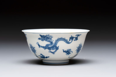 A Chinese blue and white 'dragon' bowl, Chenghua mark, Kangxi/Yongzheng
