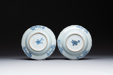 Five Chinese blue and white 'Xi Xiang Ji' plates, Qianlong