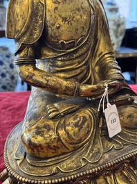 A large Sino-Tibetan gilt bronze Buddha, Xuande mark, possibly Ming
