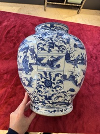 A large Chinese blue and white baluster vase with figures and landscapes, Transitional period