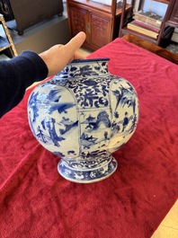 A Chinese blue and white baluster vase with figures and landscapes, Transitional period