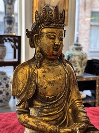 A large Sino-Tibetan gilt bronze Buddha, Xuande mark, possibly Ming