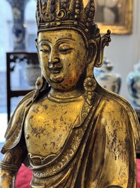 A large Sino-Tibetan gilt bronze Buddha, Xuande mark, possibly Ming