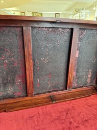 A Chinese famille rose turquoise-ground 'flower scrolls and bats' plaque, later mounted as table, Qianlong