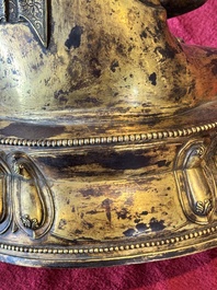 A large Sino-Tibetan gilt bronze Buddha, Xuande mark, possibly Ming