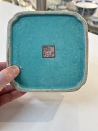 A Chinese famille rose square bowl with floral design, Daoguang mark and of the period