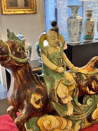 A massive Chinese sancai-glazed roof tile in shape of a horse rider, Ming