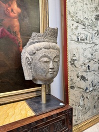 A Chinese stone head of Guanyin, Song/Ming