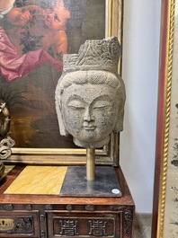 A Chinese stone head of Guanyin, Song/Ming