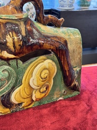 A massive Chinese sancai-glazed roof tile in shape of a horse rider, Ming