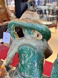 A massive Chinese sancai-glazed roof tile in shape of a horse rider, Ming