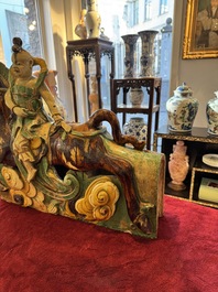 A massive Chinese sancai-glazed roof tile in shape of a horse rider, Ming