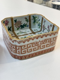 A Chinese famille rose square bowl with floral design, Daoguang mark and of the period
