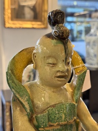 A massive Chinese sancai-glazed roof tile in shape of a horse rider, Ming