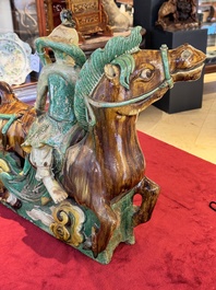 A massive Chinese sancai-glazed roof tile in shape of a horse rider, Ming
