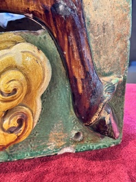 A massive Chinese sancai-glazed roof tile in shape of a horse rider, Ming