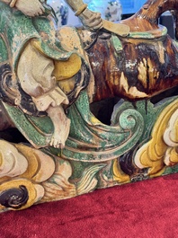 A massive Chinese sancai-glazed roof tile in shape of a horse rider, Ming