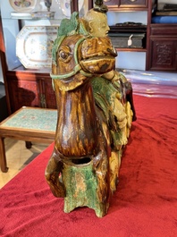 A massive Chinese sancai-glazed roof tile in shape of a horse rider, Ming