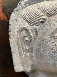 A Chinese stone head of Guanyin, Song/Ming
