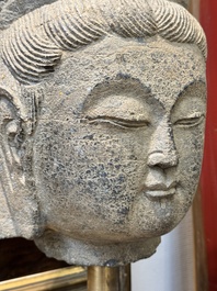 A Chinese stone head of Guanyin, Song/Ming