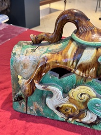 A massive Chinese sancai-glazed roof tile in shape of a horse rider, Ming