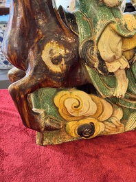 A massive Chinese sancai-glazed roof tile in shape of a horse rider, Ming