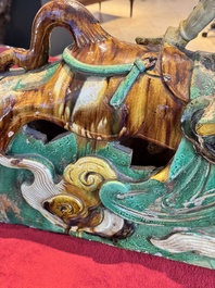 A massive Chinese sancai-glazed roof tile in shape of a horse rider, Ming